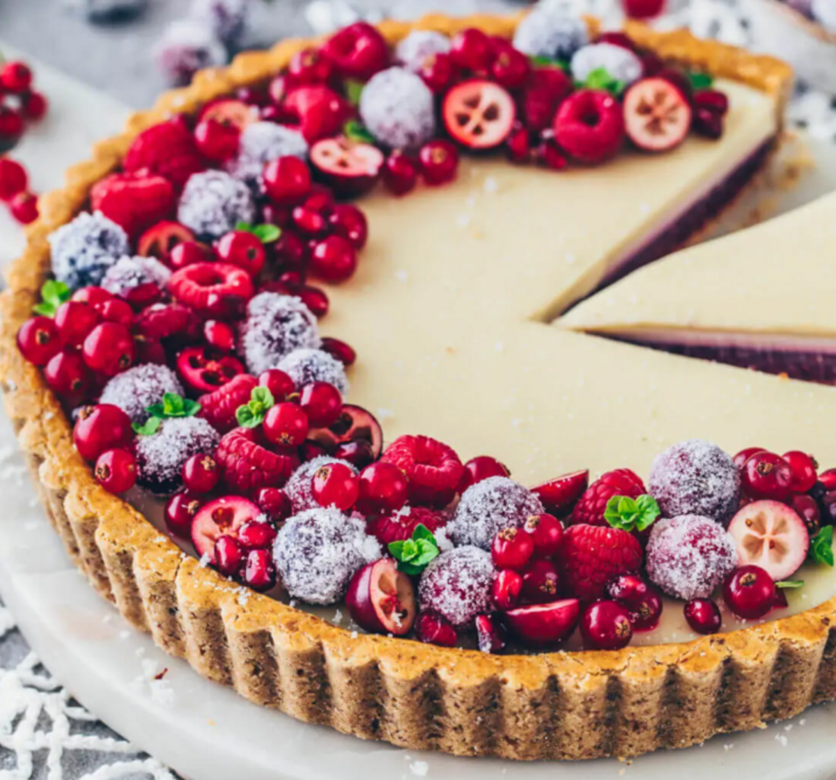 Weiße Schokoladentarte mit Himbeeren